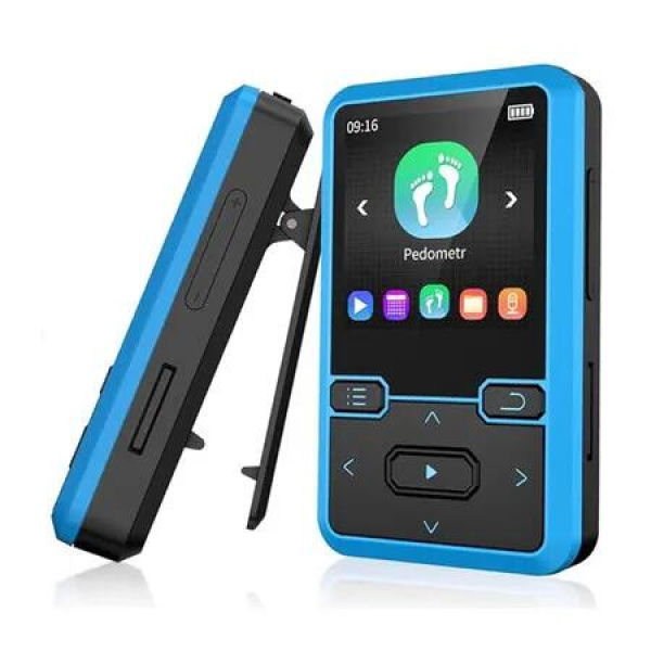 32GB Clip-On MP3 Player with Bluetooth 5.0, Mini Portable MP3 Player with FM Radio Recording, Kids Music MP3 Player with Pedometer MP3 and MP4 Player(Blue)