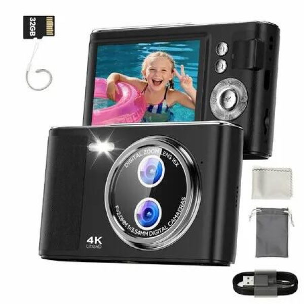 32GB Digital Camera Compact 48MP Autofocus 16X Digital Zoom Photo Camera 2.8 Inch 4K LCD Screen Portable Vlogging Photography Camera
