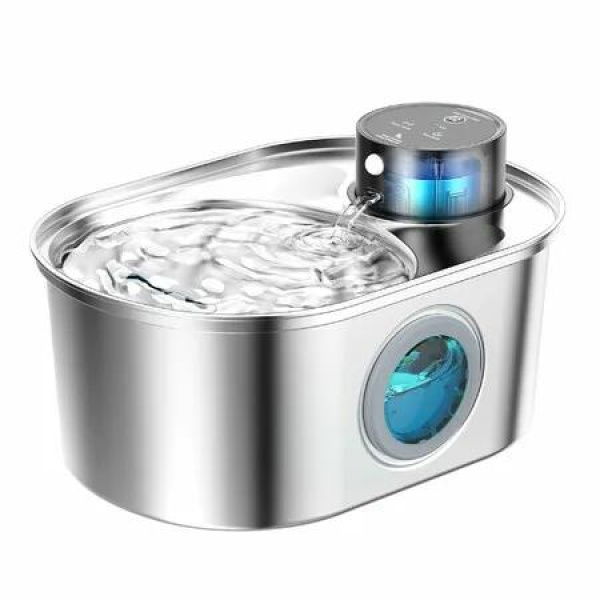 3.2L Cat Water Fountain Battery Operated Stainless Steel Pet Fountain,Automatic Cordless Rechargeable Water Dispenser for Drinking with Motion Sensor