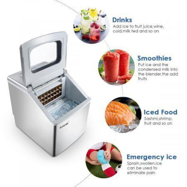 3.2L Portable 13-Min Ice Cube Making Machine 24 Ice Cubes 1 Cycle 13kg/Day S/M/L Ice Size.