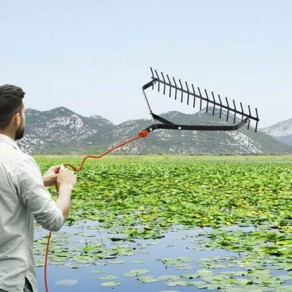 32x6.3 in Pond Aquatic Weed Rake Double-Sided Lake Weed Rake 30ft Rope