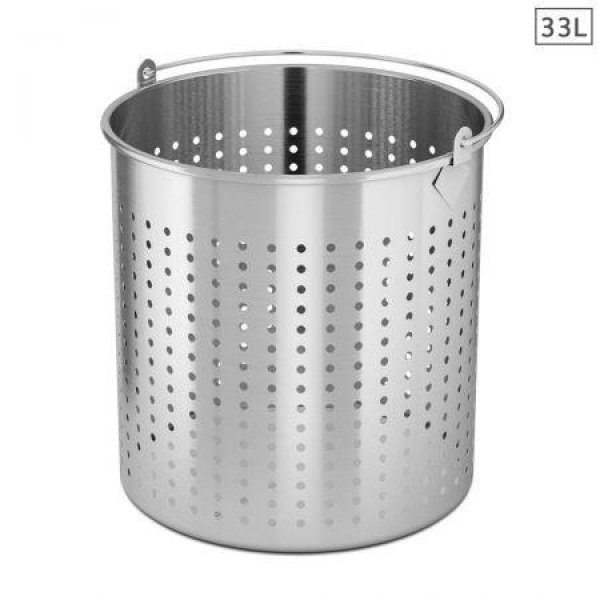 33L 18/10 Stainless Steel Perforated Stockpot Basket Pasta Strainer With Handle.