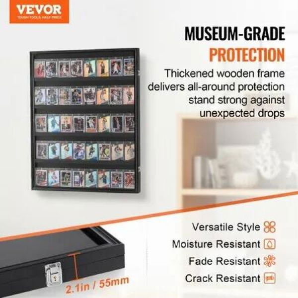 35 Graded Sports Card Display Case 617 x 775 x 55 mm Baseball Card Display Frame with 98% UV Protection Clear View PC Glass Lockable Wall Cabinet