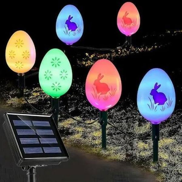 3.5M 10 Led Solar Easter Eggs Stake Lights For Easter Decorations,8 Modes Easter Solar Lights,Waterproof Lights For Outdoor Easter Decor Garden Decor