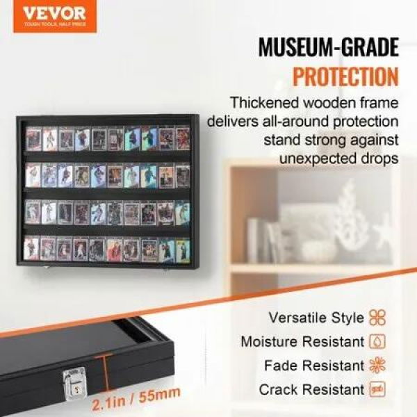 36 Graded Sports Card Display Case 775 x 617 x 55 mm Baseball Card Display Frame with 98% UV Protection Clear View PC Glass Lockable Wall Cabinet