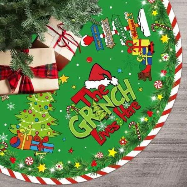 36 Inch Green Christmas Tree Skirt Decorations Red and White Stripes Merry Christmas Party Decorations Tree Mat for Xmas Home Indoor Outdoor Decor