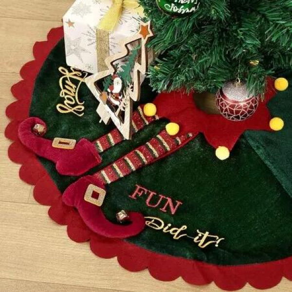 36 Inch Mini Elf Christmas Tree Skirt with Candy Striped Legs, Red and Green Tree Skirt Christmas Decor Xmas