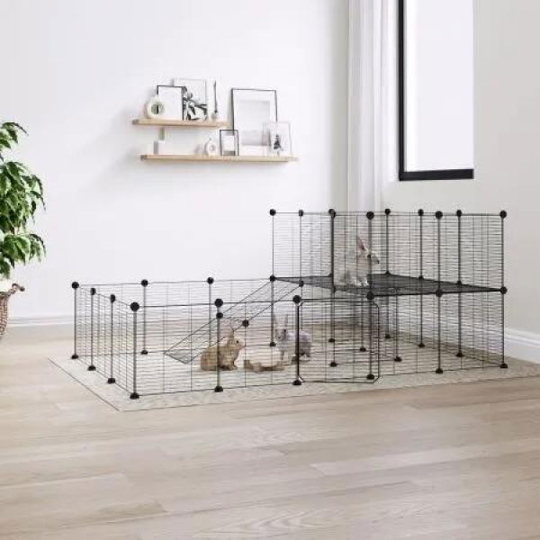 36-Panel Pet Cage with Door Black 35x35 cm Steel