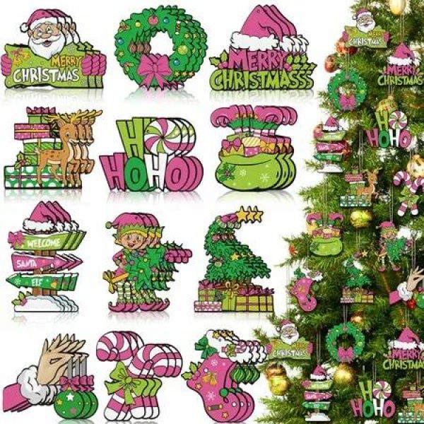 36 Pcs Christmas Wooden Ornaments Christmas Tree Decorations Holiday Hanging Christmas Decor For Home Party