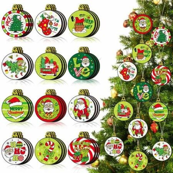 36 Pcs Christmas Wooden Ornaments Christmas Tree Decorations Holiday Hanging Christmas Decor For Home Party