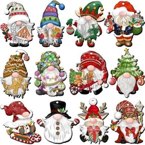 36 Pcs Wooden Gnome Christmas Ornaments, Hangable Christmas Gnomes Decorations for Tree & Windowï¼ŒChristmas Ornaments Set for Kids