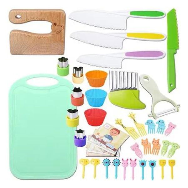 36 Piece Kids Cooking Set, Montessori Kitchen Tools with Plastic Knives, Cutting Board, More Kitchen Accessories,Cooking Fun for Kids