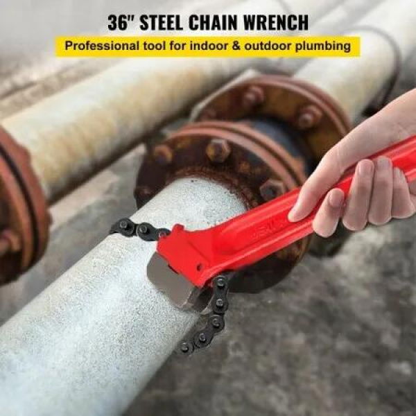 36' Pipe Chain Wrench, Steel Ratcheting Wrench 30' Chain 7.5' Capacity