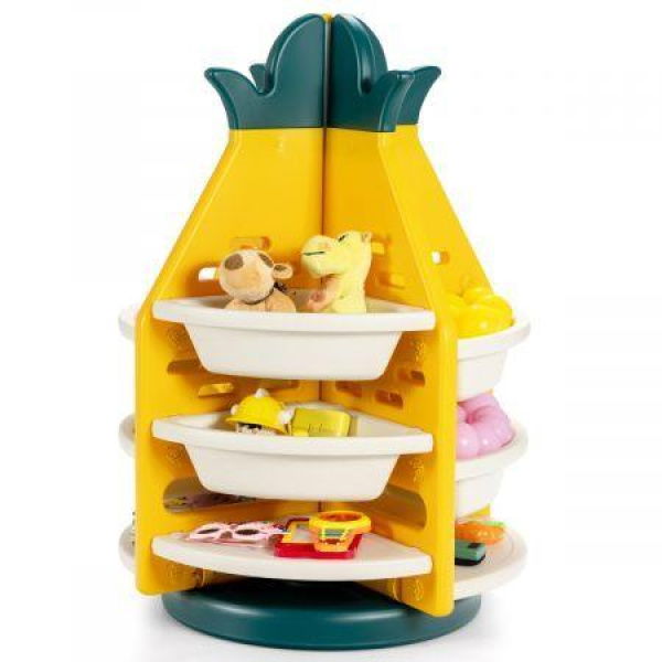 360 Degree Revolving Pineapple Shelf With Plastic Bins For Kids