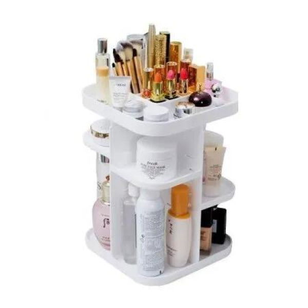 360 Rotating Large Capacity Makeup Organizer for Bedroom and Bathroom (White)