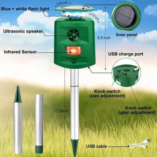 360Â° Solar Ultrasonic Animal Repeller for gardens, yards, and farms