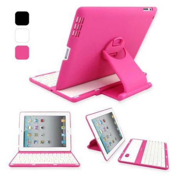 360 Swivel Rotating Bluetooth Wireless Keyboard Case Cover For Ipad 2 3 4 - Pink