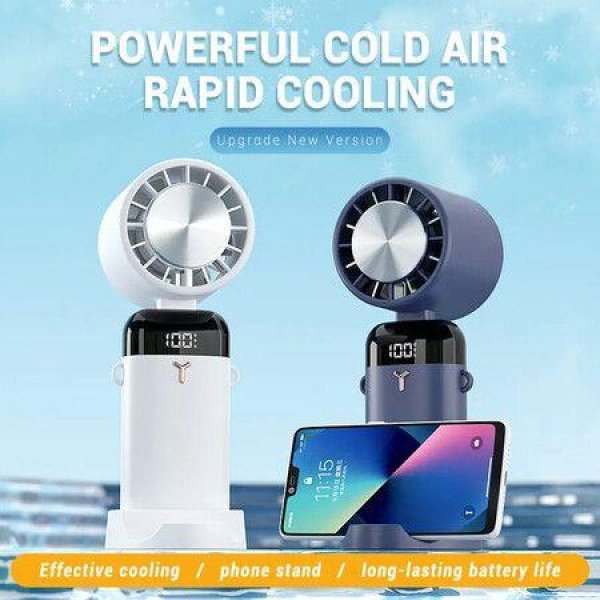 3600mAh Mini Handheld Fan Portable Semiconductor Refrigeration Cooling Desktop Fan Folding Small Handy Electric Fan for Outdoor Color White