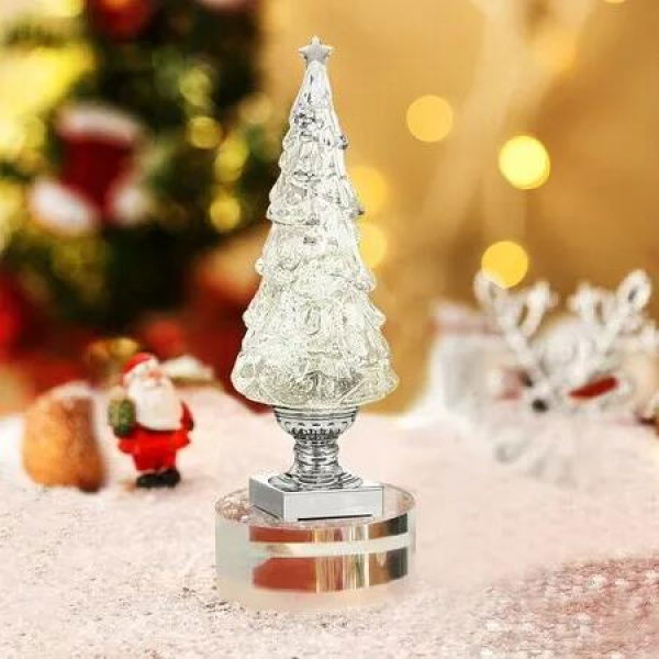 36CM Swirling Glitter Christmas Tree, Tabletop Christmas Tree Lamp, Colorful Lighted Swirling Snow Glitter Tree Timer Top Star Light up Decorations