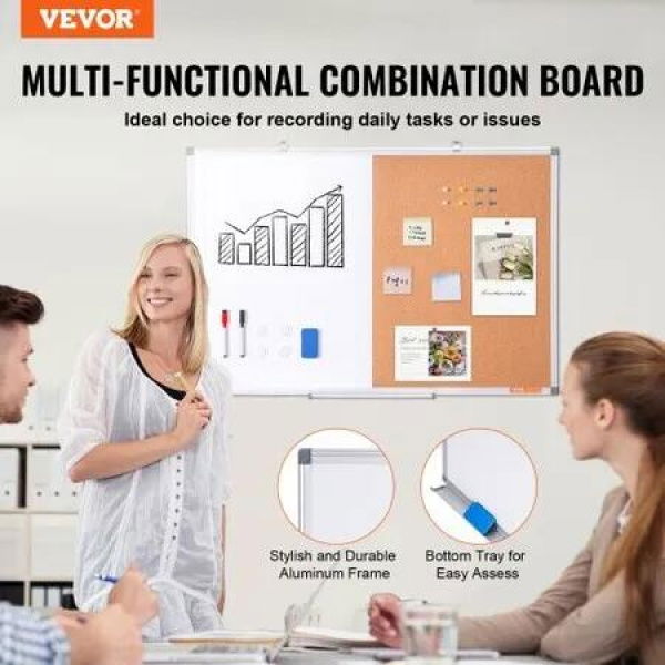 36'x 24' Whiteboard & Cork Board Combo with Aluminum Frame for School Home