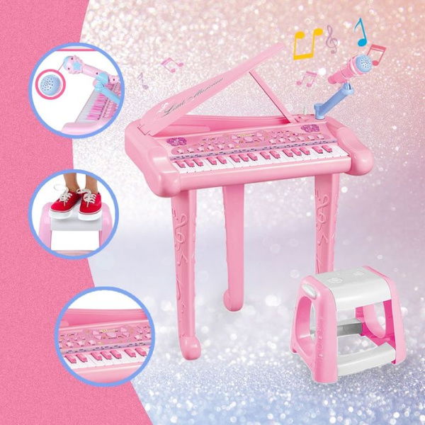 37-Key Kids Electronic Keyboard Piano Organ Musical Toy With Microphone & Stool