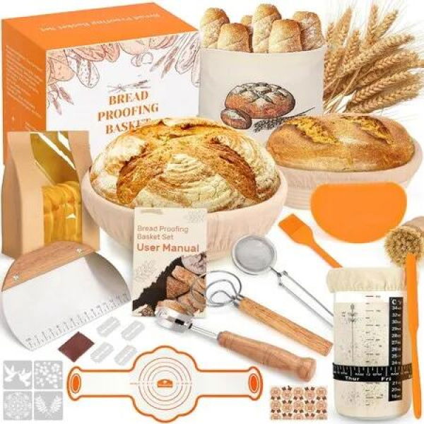 37 Pcs Sourdough Starter Kit for Beginners Bread Baking Supplies Bread Making Tools 9 Inch Round 10 Inch Oval Banneton Bread Proofing Basket Set
