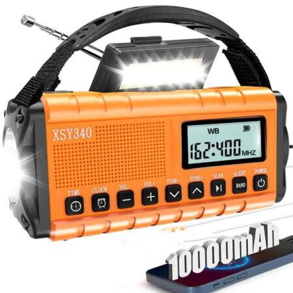 37000mWh Emergency Radio with NOAA Weather Alert Portable Solar Powered Hand Crank AM/FM Survival Radio,Alarm Clock,SOS Flashlight
