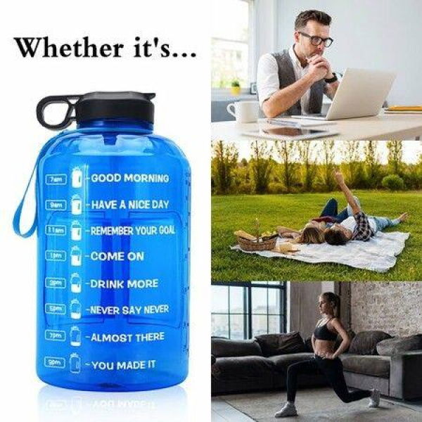 3.7L Leak-Proof BPA-Free Water Bottle (Retractable Straw) Large Water Bottle Time Stamp Remind You Drink Water Outdoors.