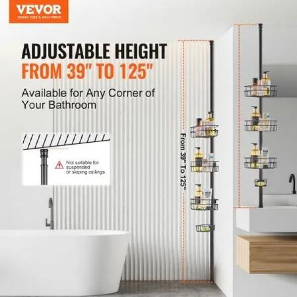 39 inches to 125 inches High Shower Corner Caddy Tension Pole Rust-Proof Tension Pole