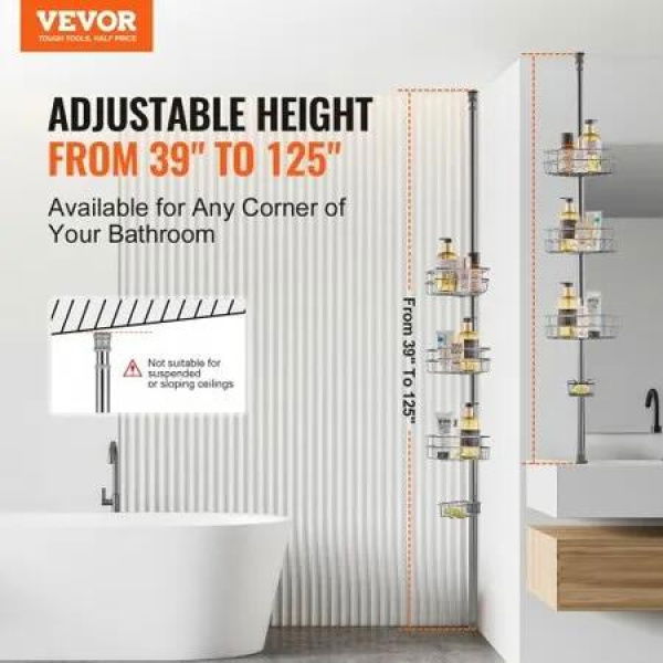 39 inches to 125 inches High Shower Corner Caddy Tension Pole Rust-Proof Tension Pole