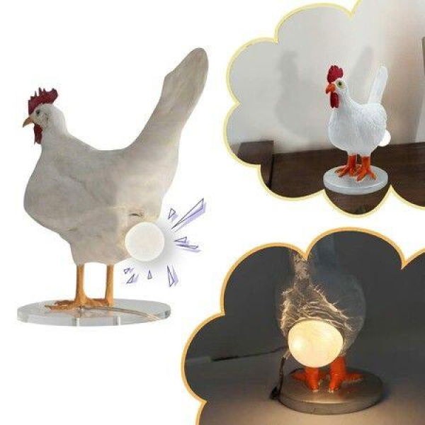 3D Chicken Statues Egg Lamp Chicken Egg Night Light Table Lamp Resin Chicken Egg Look LED Lamp White