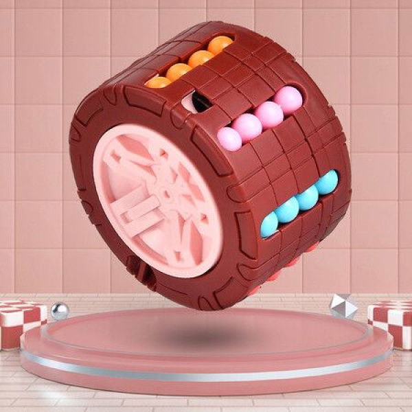 3D Cylinder Cube Toy Magical Bean Gyro Rotate Slide Puzzle Games Relieve Stress For Children Educational Montessori Infant Toys Color Red