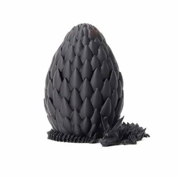 3D Dragon Egg Easter Egg with Flexible Dragon Inside,Large 3D Printed Gift,Figurine Decor,Executive Desk Toy,Black