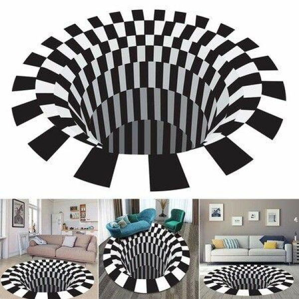 3D Illusion Rug Round CarpetCheckered Optical Illusions Non Slip Area Rug Non-Woven Doormat Rug For Bedroom Living Room Office Diameter 80cm