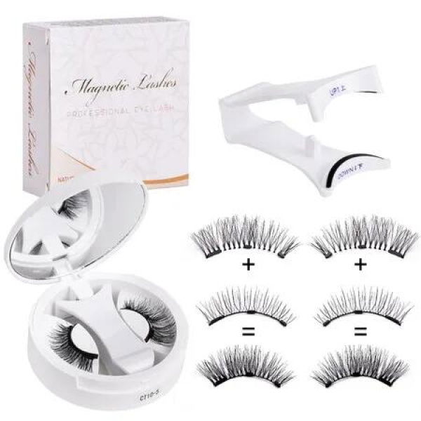 3D Natural Double-Sided Magnetic False Eyelashes Kit Reusable Portable Fake Eyelashes With Eyelash Clipï¼ŒSize CT10-5