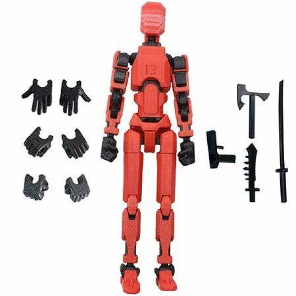 3D Printed Action Figure,Multi-Jointed Movable Robot,Simple Installation DIY Robot Desktop Decoration (Red)