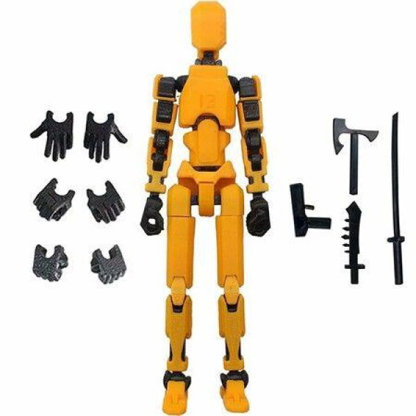 3D Printed Action Figure,Multi-Jointed Movable Robot,Simple Installation DIY Robot Desktop Decoration (Yellow)