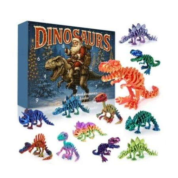 3D Printed Chameleon Dinosaur Advent Calendar 12 Miniature Figurine Lifelike Eyes Movable Joints Creative Desk Toy Set Holiday Countdown Birthday Gift
