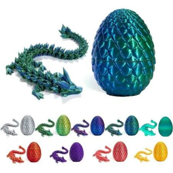 3D Printed Crystal Dragon in Egg with Flexible Joints, Full Articulated Dragon Desk Toy, Home and Office Decor-Laser Green