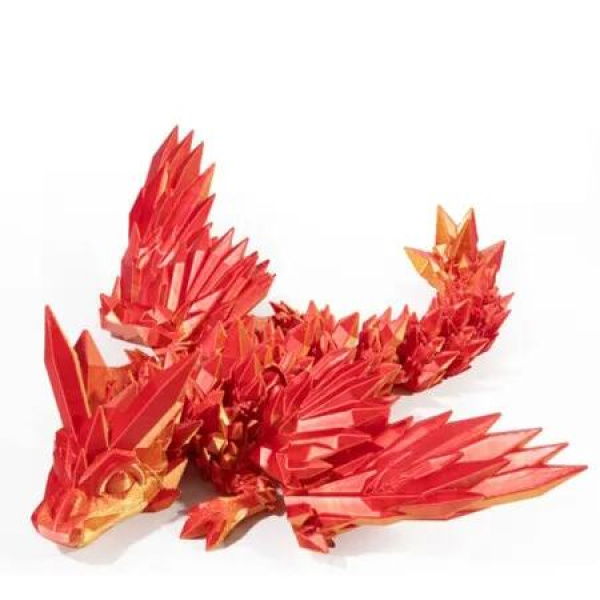 3D Printed Dragon 20cm Figurine Red And Golden Flying Dragon With Wings Joint Movable Ornament Decoration