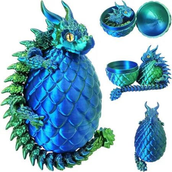 3D Printed Dragon Eggs with Dragon Large Articulated Dragons Toys with Eyes, Animal Fidget Toy Surprise Eggs Home Decor Executive Desk Toy (Blue+Green)