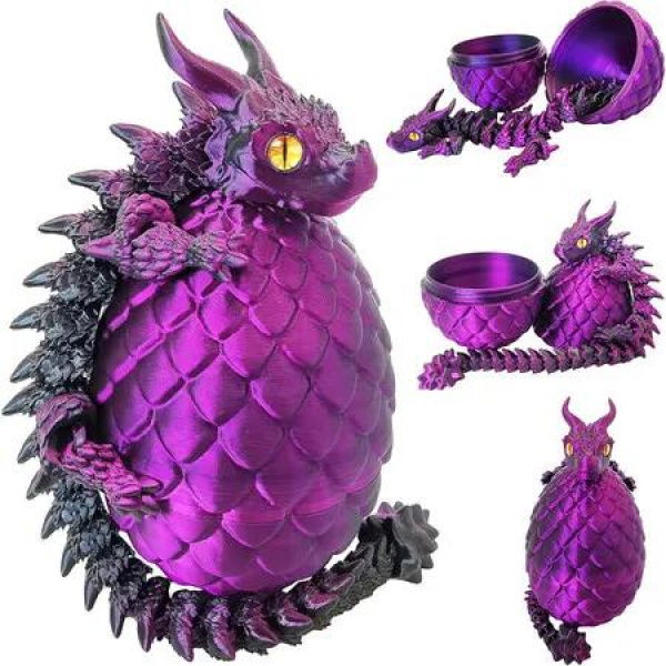3D Printed Dragon Eggs with Dragon Large Articulated Dragons Toys with Eyes, Animal Fidget Toy Surprise Eggs Home Decor Executive Desk Toy (Purple+Black)