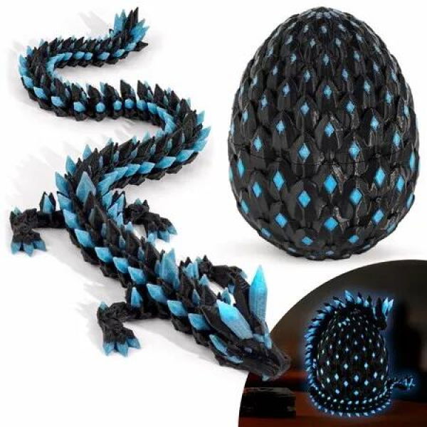3D Printed Dragon Glow in The Dark with Matching Egg UV Reactive 3D Printed Dragon Egg Set Upgraded Collectible for Fantasy Fans