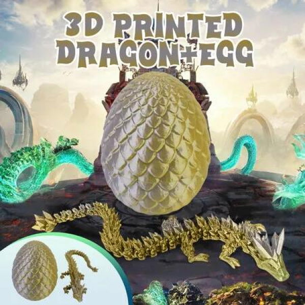 3D Printed Dragon Golden Easter Egg Fun Fidget Toy Surprise Gift Home Office Desk Decor Laser Printing Model for Christmas Birthday Children