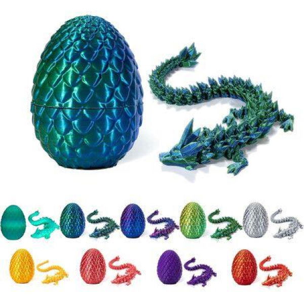 3D Printed Dragon in Egg,Full Articulated Dragon Crystal Dragon with Dragon Egg,Flexible Joints Home Decor Executive Desk Toys,Home Office Decor (Laser Green)