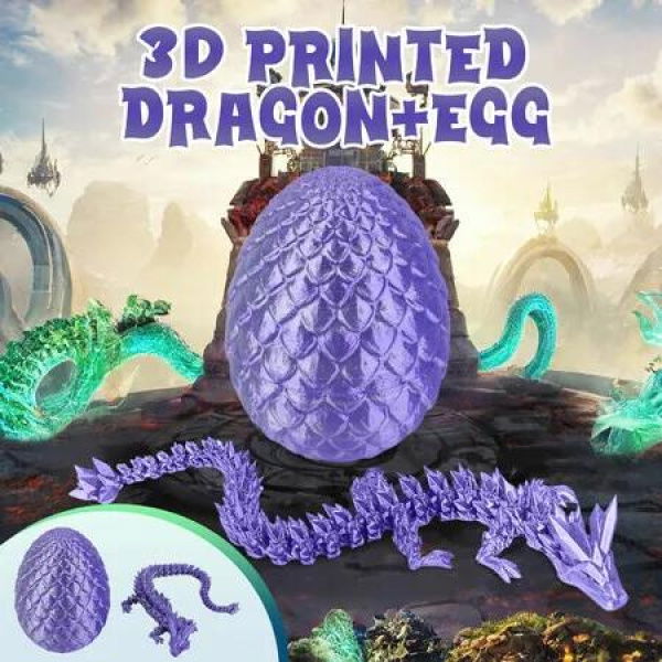 3D Printed Easter Egg Mystery Crystal Dragon in an Eggs Fidget Toys Laser Printing Model Surprise Gifts for Children Birthday Christmas Decoration