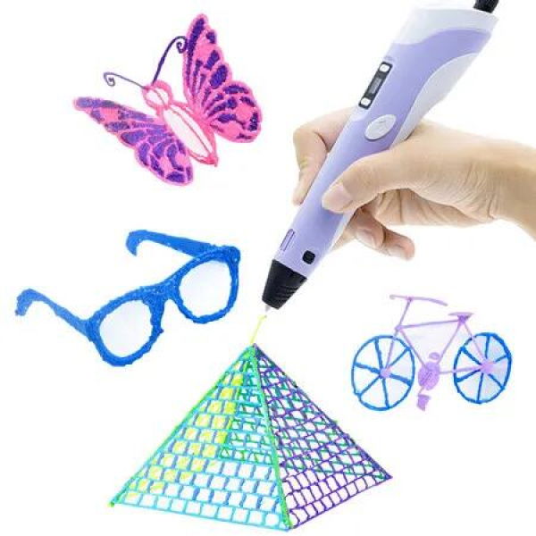 3D Printing Pen Display PLA Filament 3 Colours Starter Purple Creative Craft Drawing Art Tool Birthday Chrismtas Gifts for Kids Men Women
