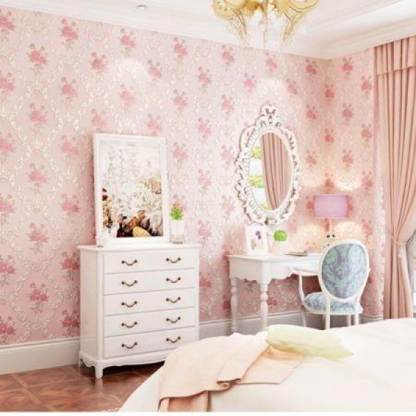 3D Self-Adhesive Floral Pattern Non-Woven Wallpaper 53CMX5M Light Pink