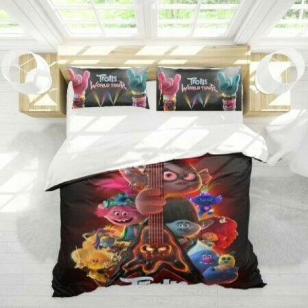 3D Trolls World Tour Printed Microfibre Duvet Cover Bedding Set And Pillowcase For Children And Teenagers Single Size 140X210