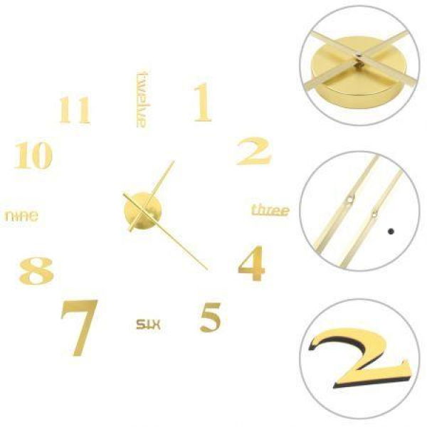 3D Wall Clock Modern Design 100 Cm XXL Gold